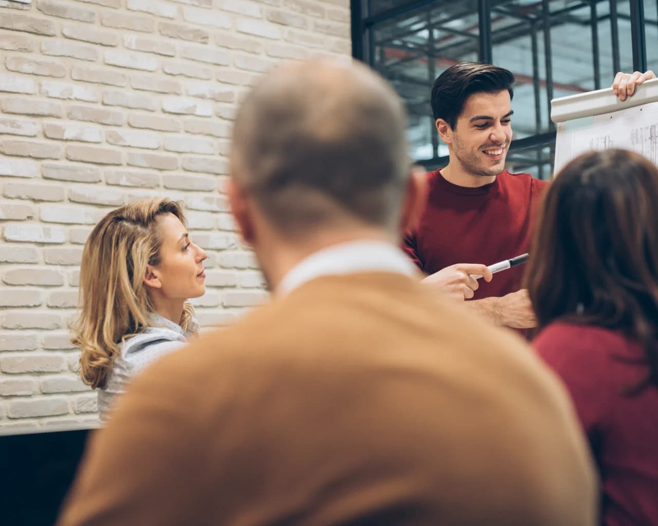 Team collaborating around a table
